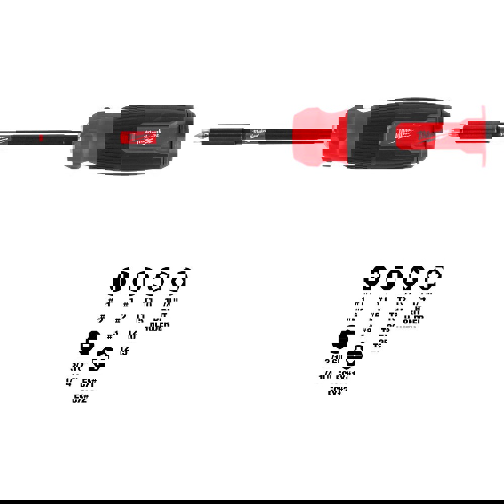 Bit Screwdrivers; Type: Combination ; Tip Type: Phillips; Square; Slotted; Torx ; Drive Size (TXT): 1/4 in; 3/8 in; 1/2 in ; Shaft Length: 6.0000 ; Handle Type: Non-Slip Grip ; Overall Length (Decimal Inch): 1.57